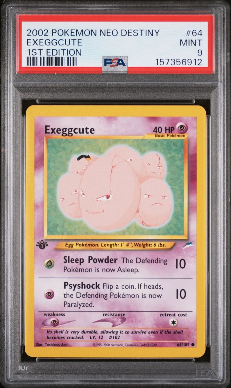 PSA 9 MINT Exeggcute 1st Edition 64/105 Pokémon 2002 Neo Destiny Card Graded